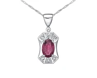10K White Gold 6x4mm Oval Cut Ruby and 0.03cttw Diamond Pendant  - 18 Inches
