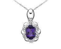 10K White Gold 7x4mm Amethyst & 0.022cttw Diamond Pendant, 18"
