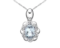 10K White Gold 7x5mm Oval Cut Aquamarine and 0.022cttw Diamond Pendant - 18"