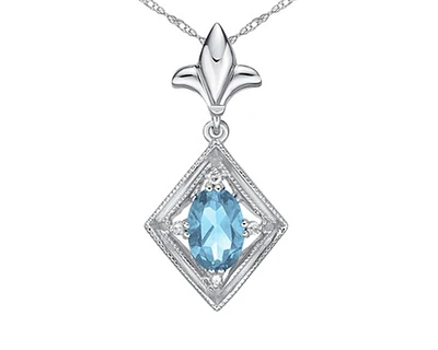 10K White Gold 6x4mm Oval Cut Sky Blue Topaz and 0.021cttw Diamond Necklace - 18 Inches