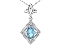 10K White Gold 6x4mm Oval Cut Sky Blue Topaz and 0.021cttw Diamond Necklace - 18 Inches