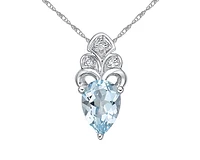 10K White Gold 7x5mm Pear Cut Swiss Blue Topaz and 0.018cttw Diamond Necklace - 18 Inches