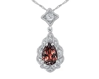 10K White Gold 7x5mm Pear Cut Garnet and 0.03cttw Diamond Scallop Halo Pendant - 18 inches