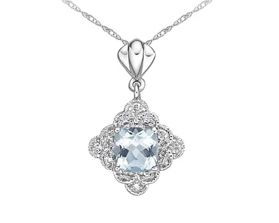 10K White Gold 5.0mm Cushion Cut Aquamarine & 0.02cttw Diamond Pendant - 18"