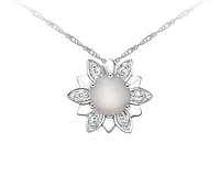 10K White Gold 5mm Round Cut White Opal and 0.03cttw Diamond Pendant