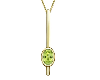 10K Yellow Gold 6x4mm Oval Cut Peridot Pendant - 18 inches