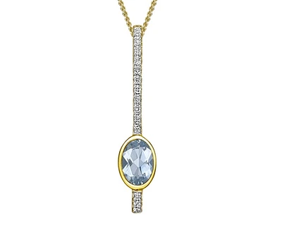 10K Gold 6x4mm Oval Cut Aquamarine & 0.05cttw Diamond Pendant