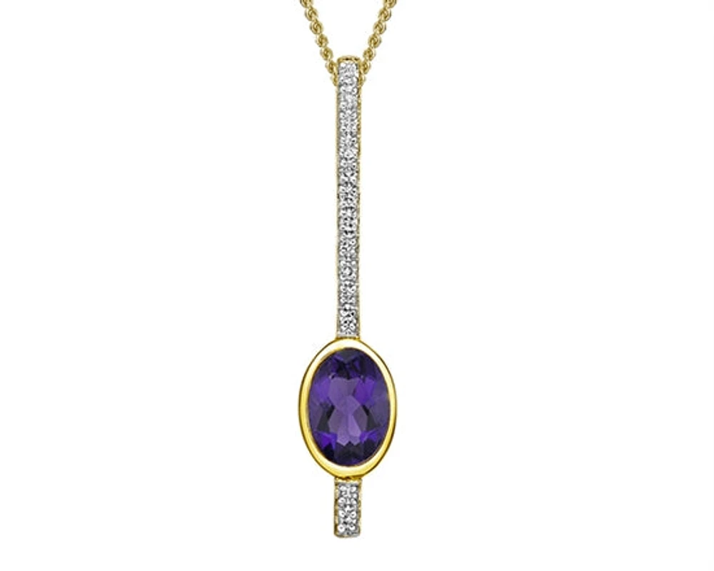10K Yellow Gold 0.35cttw Amethyst & 0.05cttw Diamond Pendant, 18"