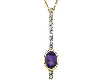 10K Yellow Gold 0.35cttw Amethyst & 0.05cttw Diamond Pendant, 18"