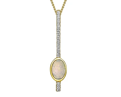 10K Gold 6x4mm Oval Cut White Opal and Diamond Pendant