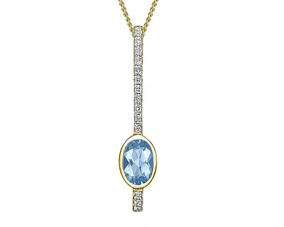 10K Gold 6x4mm Oval Cut Swiss Blue Topaz and 0.052cttw Diamond Necklace