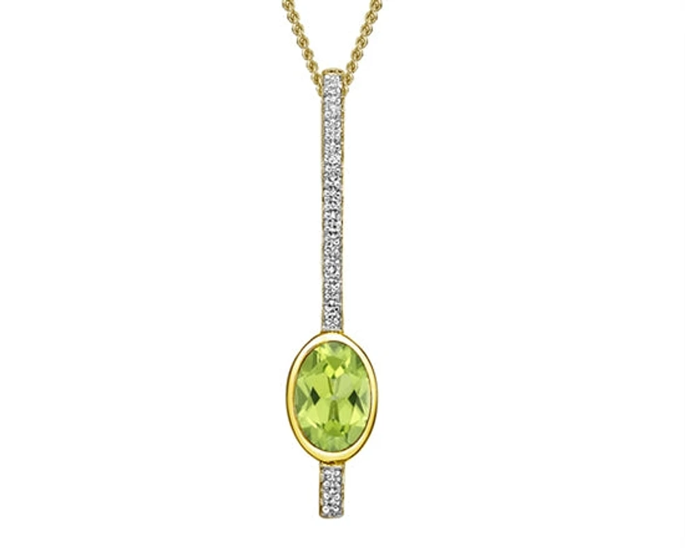 10K Gold 6x4mm Oval Cut Peridot and Diamond Pendant