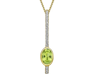 10K Gold 6x4mm Oval Cut Peridot and Diamond Pendant