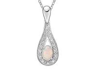 10K White Gold 6x4mm Oval Cut White Opal and 0.095cttw Diamond Pendant - 18 Inches