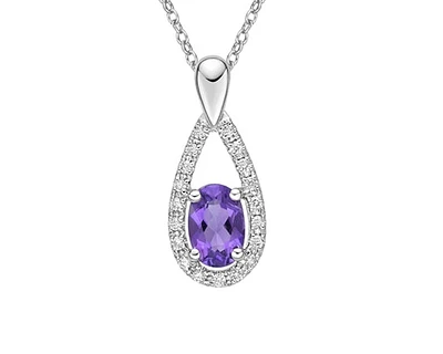 10K White Gold 0.80cttw Amethyst and 0.11cttw Diamond Pendant, 18"