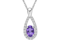 10K White Gold 0.80cttw Amethyst and 0.11cttw Diamond Pendant, 18"