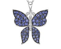 10K White Gold 1.25-2.10mm Round Cut Sapphire and 0.037cttw Diamond Butterfly Pendant