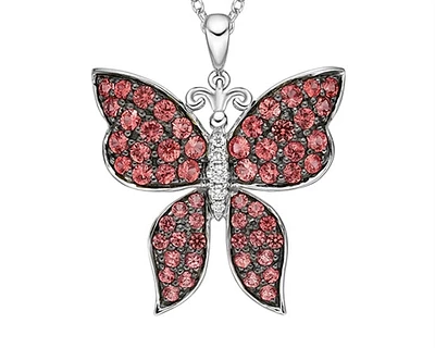10K White Gold 1.25-2.10mm Round Cut Ruby and 0.037cttw Diamond Butterfly Pendant - 18 inches