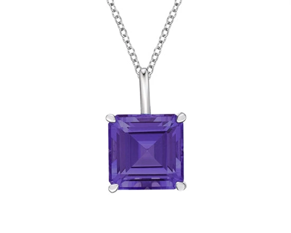 10K White Gold 2.25cttw Emerald Cut Amethyst Pendant, 18"