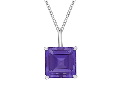 10K White Gold 2.25cttw Emerald Cut Amethyst Pendant, 18"