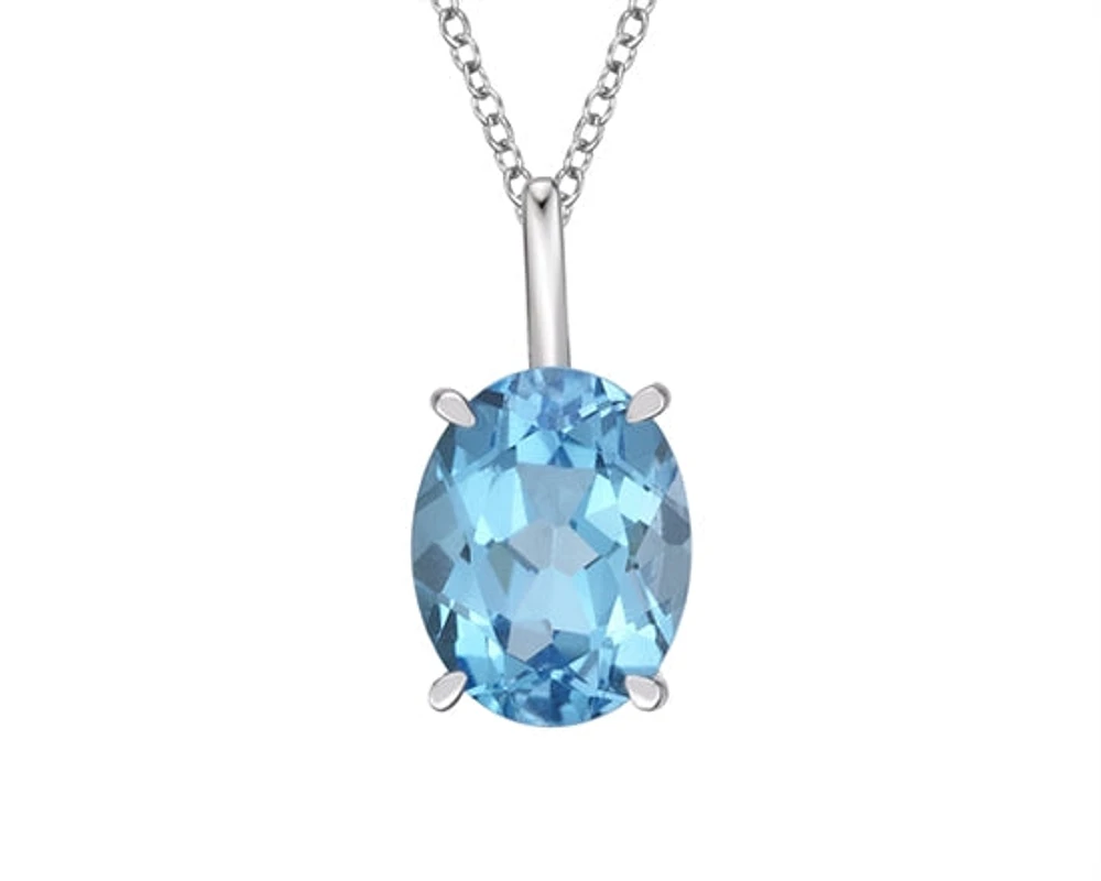10K White Gold 9x7mm Oval Cut Swiss Blue Topaz Necklace - 18 Inches