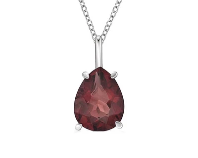 10K White Gold 9x7mm Pear Cut Garnet Pendant - 18 inches