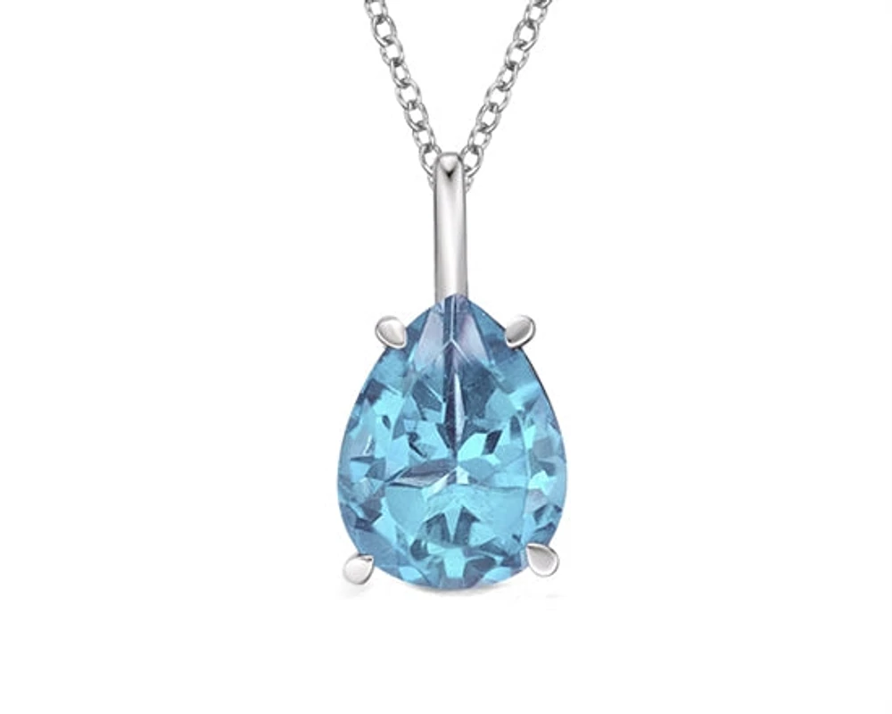 10K White Gold 9x7mm Pear Cut Swiss Blue Topaz Necklace - 18 Inches