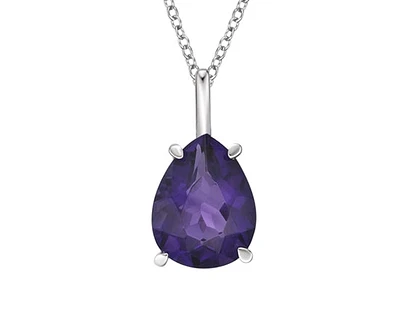 10K White Gold 1.45cttw Pear Cut Amethyst Pendant, 18"