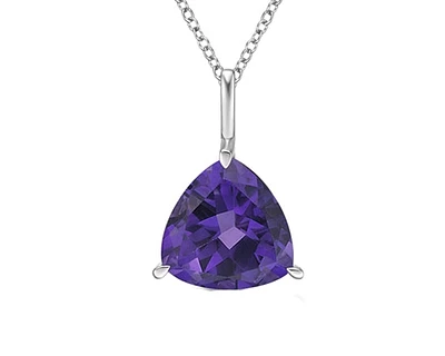 10K White Gold 2.20cttw Trillion Cut Amethyst Pendant, 18"
