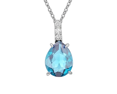 10K White Gold 9x7mm Pear Cut Swiss Blue Topaz and 0.059cttw Diamond Necklace - 18 Inches