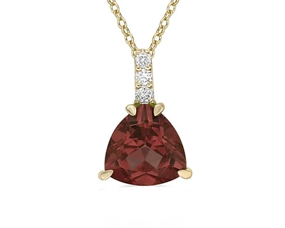 10K Yellow Gold 8mm Trillion Cut Garnet and 0.059cttw Diamond Pendant - 18 inches