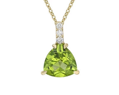 10K Yellow Gold 8mm Trillion Cut Peridot and 0.059cttw Diamond Pendant - 18 inches