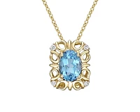 10K Yellow Gold 7x5mm Oval Cut Swiss Blue Topaz and 0.03cttw Diamond Necklace - 18 Inches