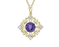 10K Yellow Gold 5mm Amethyst & 0.09cttw Diamond Pendant, 18"