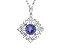 10K Gold 5mm Round Cut Created Alexandrite and 0.09cttw Diamond Necklace