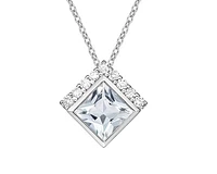 10K White Gold 6.0mm Princess Cut Aquamarine & 0.14cttw Diamond Pendant - 18"