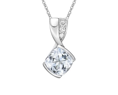 10K White Gold 7.0mm Cushion Cut Aquamarine & 0.041cttw Diamond Pendant - 18"