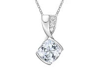 10K White Gold 7.0mm Cushion Cut Aquamarine & 0.041cttw Diamond Pendant - 18"