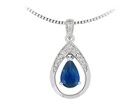 10K White Gold 6x4mm Pear Cut Sapphire and 0.025cttw Diamond Pendant - 18 inches