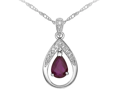 10K White Gold 0.35cttw Ruby and Diamond Necklace, 18"