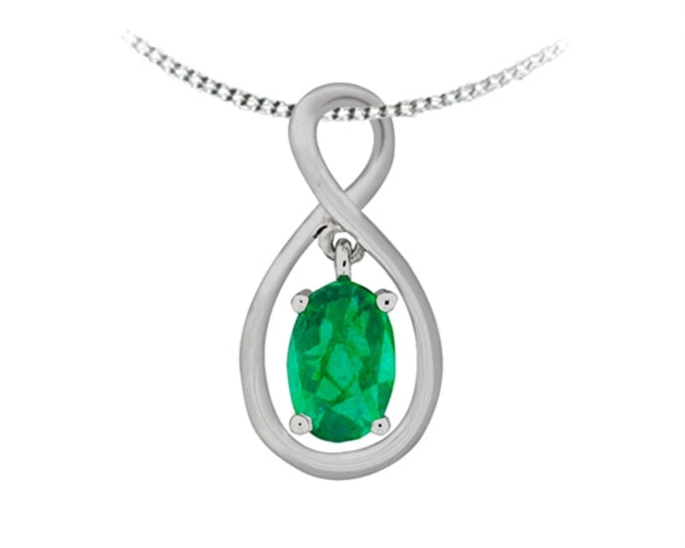 10K White Gold 0.40cttw Oval Cut Emerald Pendant, 18"
