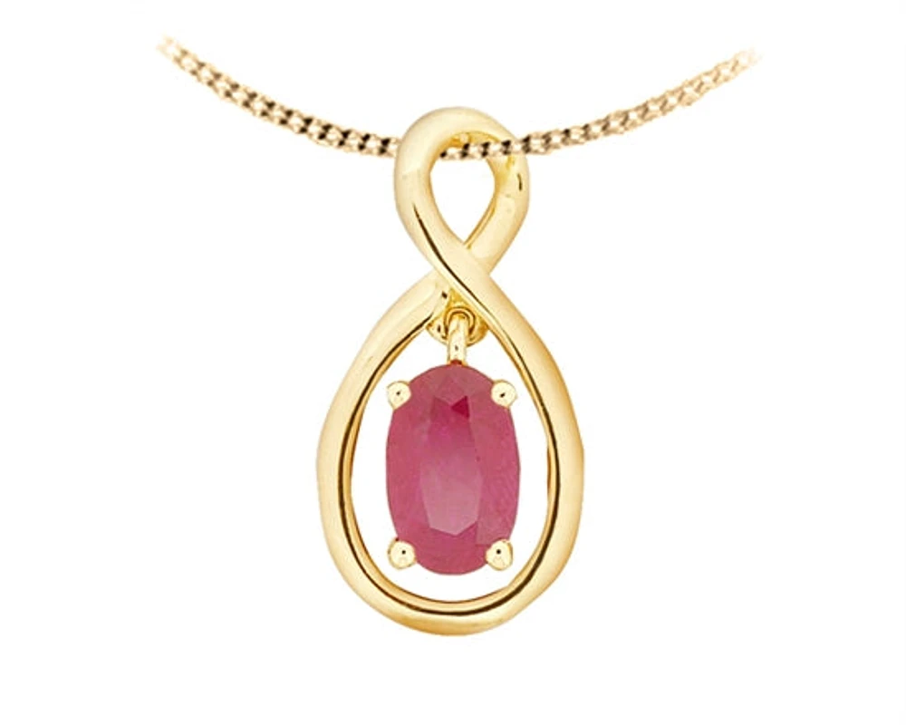 10K Yellow Gold 6x4mm Oval Cut Ruby Pendant - 18 inches