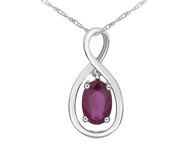 10K White Gold Genuine Ruby Pendant, 18"