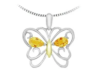 10K White & Yellow Gold 5x3mm Pear Cut Citrine Butterfly Pendant - 18 inches