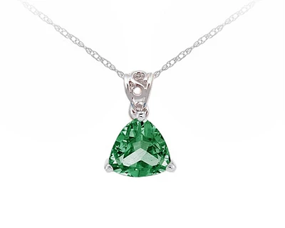 10K White Gold 5mm Trillion Cut Created Emerald Birthstone Pendant - 18 inches