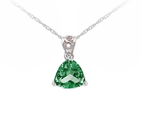 10K White Gold 5mm Trillion Cut Created Emerald Birthstone Pendant - 18 inches