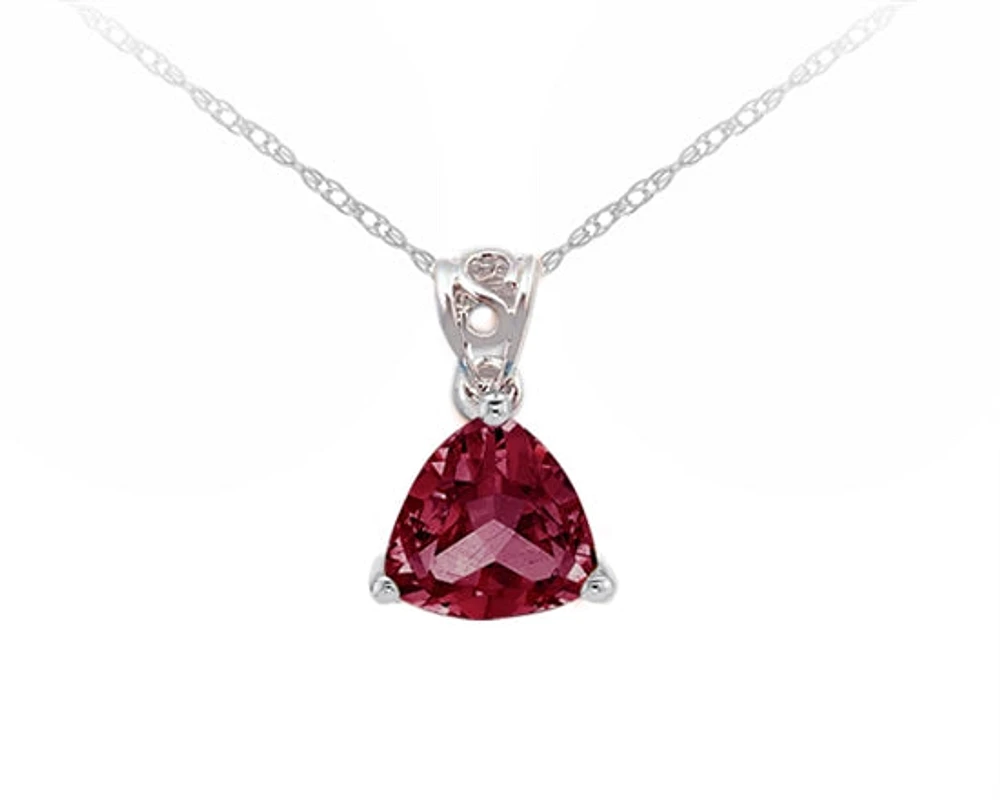 10K White Gold 5mm Trillion Cut Created Ruby Birthstone Necklace - 18 Inches
