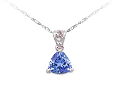 10K White Gold 5mm Trillion Cut Sapphire Birthstone Pendant - 18 inches