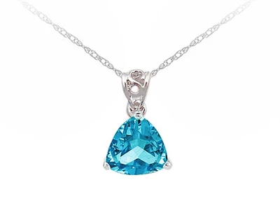 10K White Gold 5mm Trillion Cut Blue Topaz Birthstone Necklace - 18 Inches