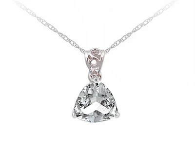 10K White Gold 5mm Trillion Cut Created White Topaz Birthstone Pendant - 18 Inches